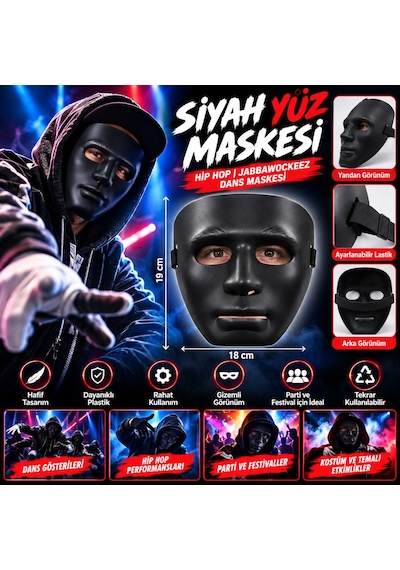 Bezos Siyah Renk Hip Hop Anonim Jabbawockeez Dans Maskesi 18x19 Cm Strsnl Diğer