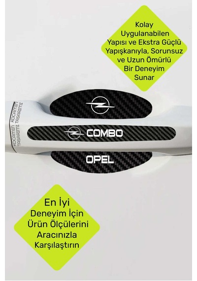 Dekoratif Opel Combo Karbon Kapı Kolu Koruma Seti Şık Beyaz Yazılı 8 Parça Koruyucu Folyo