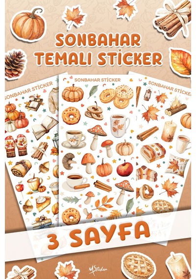 86 Parça Sonbahar Temalı Sticker Seti - Kalem Suluk Defter Cam Masa Laptop Tablet Sticker Çok Renkli