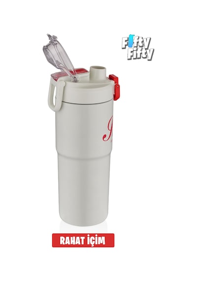 Vagonlife 2'li Çelik Termos-kahve Bardağı Seti 750ml Çift Kullanım Termos//450ml Mug Kahve Bardağı Beyaz