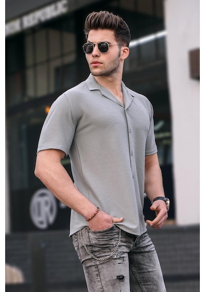 Madmext Madmext Boyalı Gri Erkek Gömlek 5500 Gri