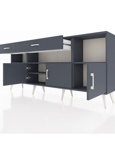 Arges Konsol 5 Raflı 2 Çekmeceli 3 Kapaklı 176x30x83 Antrasit-antrasit/antrasit Antrasit/antrasit