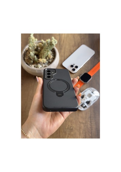 Samsung Galaxy S24 Uyumlu Karbon Desenli Standlı Ve Magsafe Uyumlu Kılıf Soocase700