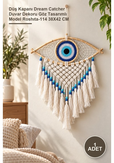 1 Adet Rüya Kapanı Düş Kapanı Dream Catcher Duvar Dekoru Göz Tasarımlı Model Roshıta-114 38x42 Cm