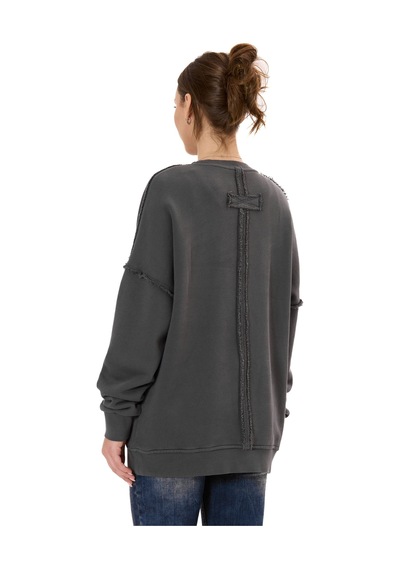 Cipo & Baxx Wl371 Kadın Büyük Beden Sweatshirt Dokulu Desen Ve Dikiş Detaylarına Sahip Bol Kesim Kazak Anthracıte