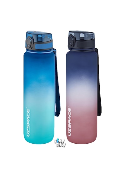Uzspace 2'li Tritan Matara Seti 1000ml Büyük Boy Çift Renk Softtouch Ff Collection Tritan Su Matarası Mavi Turkuaz - Lacivert Kırmızı