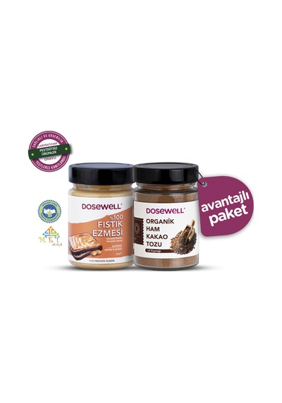 Dosewell Lezzet İkilisi - %100 Fıstık Ezmesi 300g, Organik Ham Kakao Tozu 140g