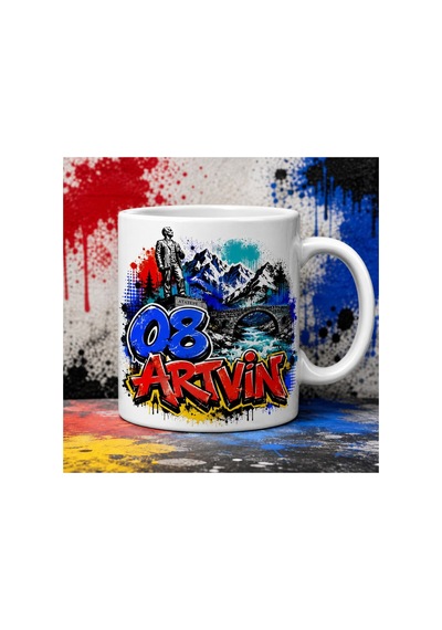 Artvin Temalı Kupa Bardak Modern İllüstrasyon Desen 7 Beyaz Beyaz
