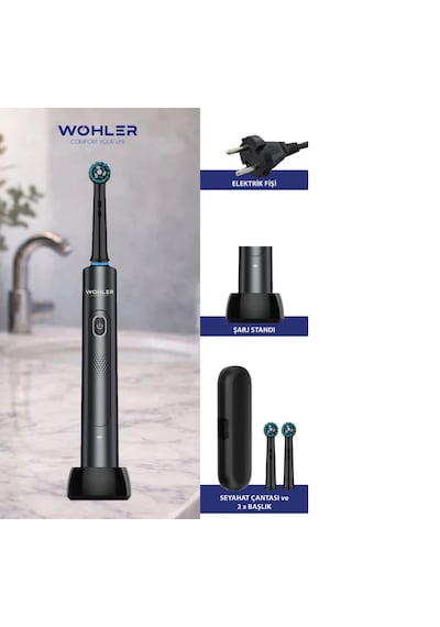 Wohler Değiştirilebilir Başlıklı Şarj Edilebilir Elektrikli Diş Fırçası - Siyah Şarjlı