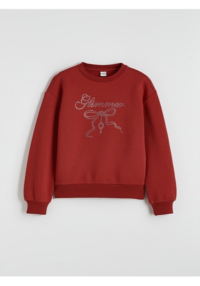 LC Waikiki Lcw Kids Kırmızı Bisiklet Yaka Taşlı Kız Çocuk Kalın Sweatshirt Red