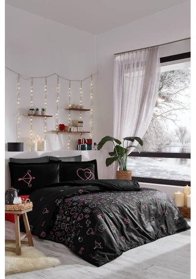 Özdilek Gleam Love Siyah Sevgililer Günü Özel Nevresim Takımı 4 Yastık Kılıflı 5567