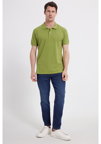 Tudors Erkek Slim Fit Dar Kesim %100 Pamuk Yeşil Polo Yaka Tişört-46201 Yeşil
