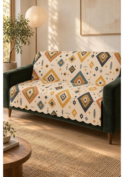 Çok Amaçlı Kadife Koltuk Örtüsü Kaymaz Süngerli 165x215 Cm Modern Bohem Çekyat Şalı Piknik Masa Örtüsü Alk9 Bej