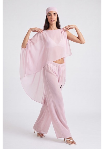 Holly Lolly Pelerinli Şal Detaylı Pantolonlu Şifon Harper Takım Pembe