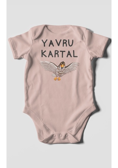 Yavru Kartal Baskılı Bebek Zıbını Çıtçıtlı Body %100 Pamuk Kısa Kol Pastel Pembe