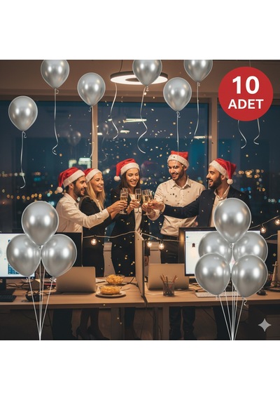 10 Adet Metalik Gri Parıltılı Metalik Balonlar Parti & Kutlama Paketi Diğer