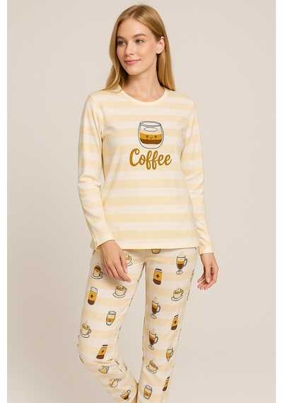 Mutlu City Kadın Yumuşak Doku Termal Pijama Takımı 42050 Vizon Sütlü Kahve