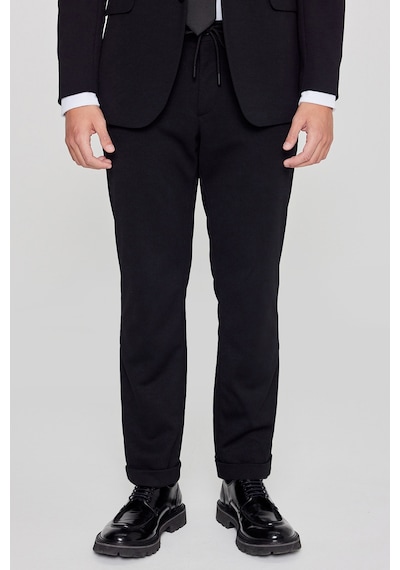 AC&Co / Altınyıldız Classics Erkek Sıyah Slim Fit Dar Kesim Mono Yaka Beli Bağlamalı Kapak Cepli Esnek Takım Elbise Siyah