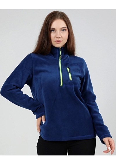 Genius Store Kadın Polar Yarım Fermuarlı Outdoor Cepli Spor Polar İndigo