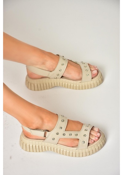 Fox Shoess610576609 Bej Kalın Tabanlı Kadın Sandalet Bej