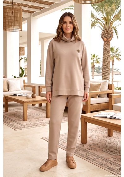Missemramiss Missemramis Yarım Balıkçı Yaka Pantolonlu Takım 5563 Bej