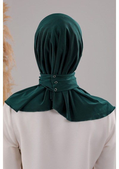 Melodi Scarf Kadın Tesettür Pratik Çıtçıtlı Sandy Fular Hazır Deniz Havuz Uyumlu Bone Zümrüt Yeşili Zümrüt Yeşili