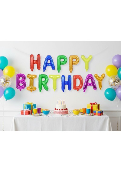 35 Cm Happy Birthday Renkli Harf Folyo Balon Seti - Doğum Günü Parti Dekorasyonu Çok Renkli