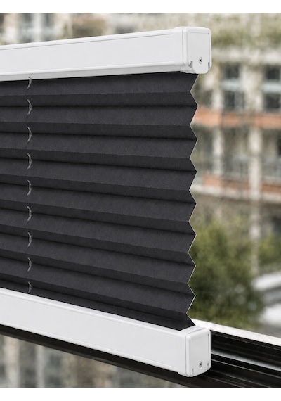 %100 Karartma Plise Perde Antrasit Kumaş + Beyaz Profil Kasa Cam Balkon Perdesi