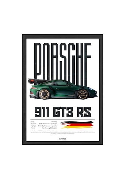 Porsche 911 Gt3 Rs Araba Siyah Ahşap Çerçeveli Poster, Dekoratif Duvar Tablosu