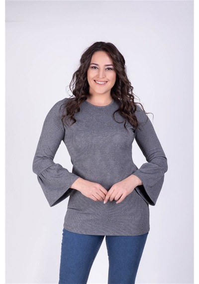 Myline Kolları Volanlı Bluz Gri