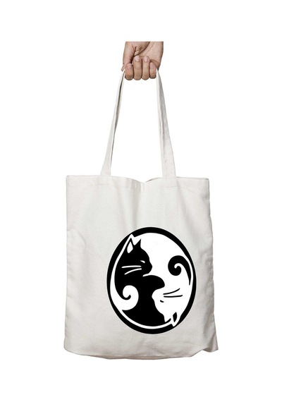 Art Hediye Ying Yang Kedi İç İçe İki Taraf Kalıcı Yıkanabilir Okul Plaj Omuz Bez Çanta Çok Renkli