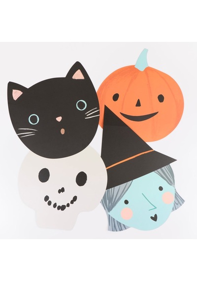 Meri Meri - Halloween - Cadılar Bayramı Kafalar Kağıt Amerikan Servis - 12 Adet