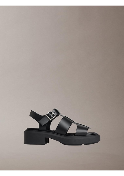 Calvin Klein Kadın Chunky Fisherm Deri Sandalet-14955 Siyah