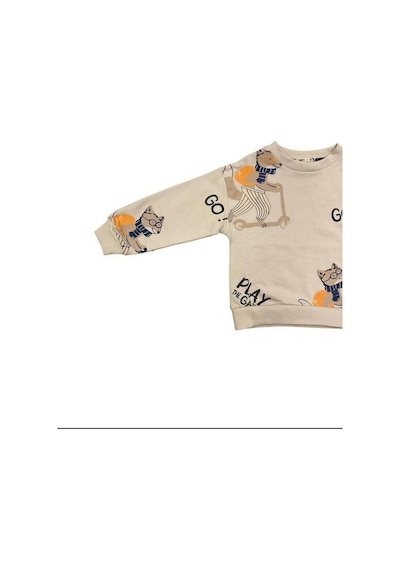 Zekids Erkek Çocuk Go Yazılı Sweatshirt-14665 Taş
