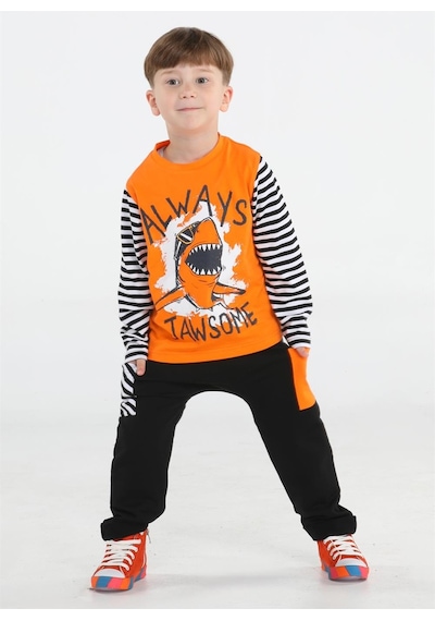 Casabony Jawsome Baggy Erkek Çocuk Pantolon + T-shirt Takım-turuncu - Siyah
