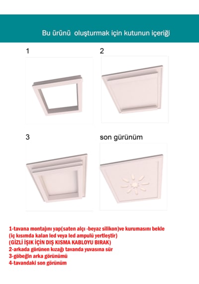 Motifpiyer Gizli-İç İşıklı Led Tavan Göbeği 41-60cm Kare
