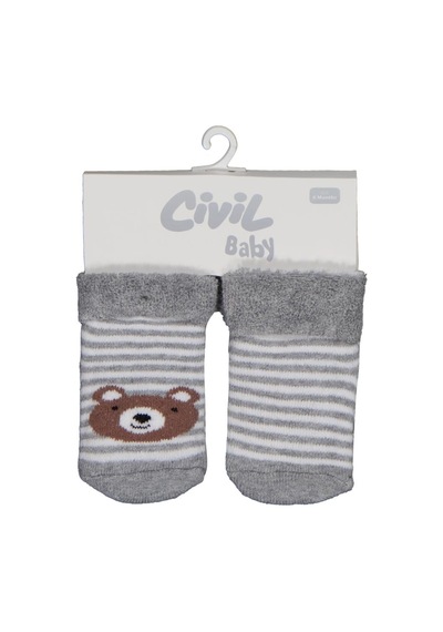 Civil Baby Çizgili Bear Kıvrık Havlu 6-18 Ay 2'li Bebek Erkek Çorap Set - Standart 12 Ay