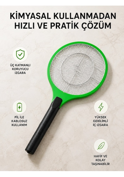Taşınabilir Elektronik Sineklik - Üç Katmanlı Güvenli Izgara Ve Kimyasız Koruma