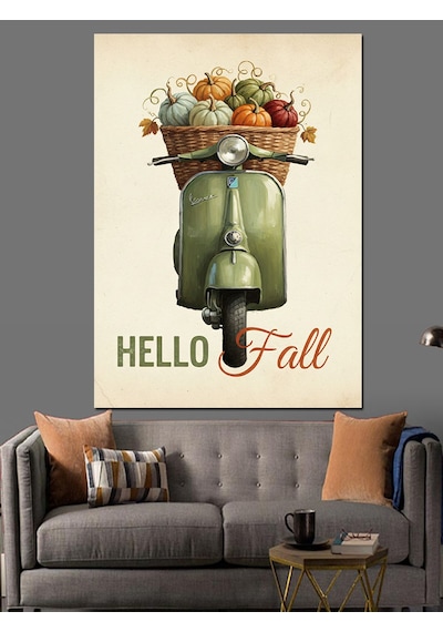 Ahşap Tablo Sonbahar Çiçeği Balkabağı Sepeti Vespa İnsan Figürlü Tablolar