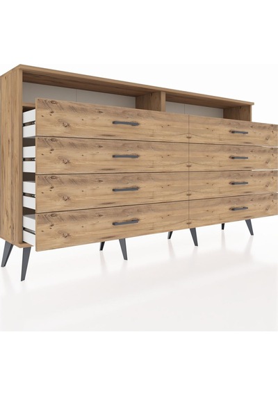Arges Konsol 2 Raflı 8 Çekmeceli 176x30x99 Çam-çam Çam-çam