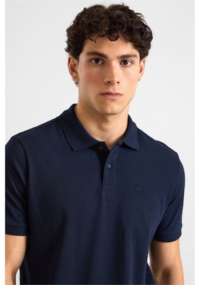 Süvari Lacivert Regular Düz Baskısız Pike Düğmeli Polo Yaka Tişört Ts1014000471-m09