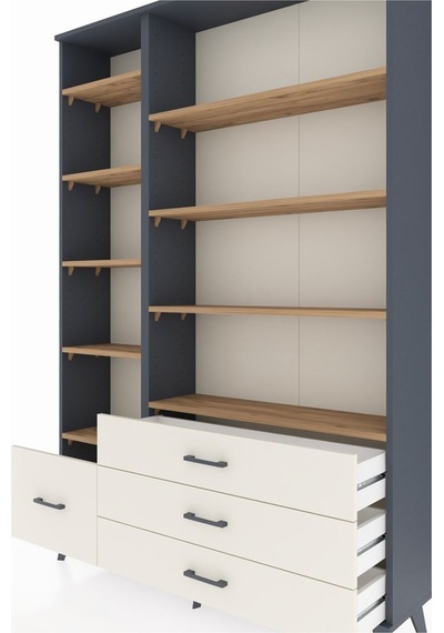 Arges Dolap 9 Raflı 4 Çekmeceli 132x30x195 Antrasit-çam/aytaşı Antrasit