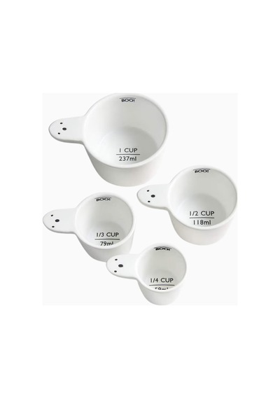 Crate & Barrel Ghost Stoneware Ölçü Kapları, El Yapımı Sırlı Seramik Ve 4 Lü Ölçü Seti Çeyiz Çatal, Kaşık & Bıçak Takımları Beyaz