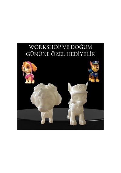 3d Paw Patrol Ve Skye Figür Boyama Seti - Kendin Boya Hobi Ve Etkinlik Seti - Akrilik Boya + 4 Fırça