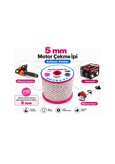 Algaride 5 Mm Motor Çekme İpi 100 Metre Motorlu Testere Jeneratör Motorlu Tırpan Çim Biçme Su Motoru Ve Benzinli Makineler İçin Starter Marş İpi