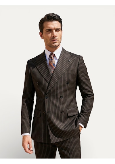 Hermose Sartorial Onyx Siyah Terakota Çizgili Kruvaze Takım Elbise