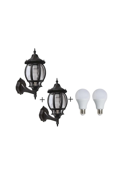 2 Ad. Sekizgen Konsollu Aplik Bahçe Lamba Aydınlatma Armatürü Siyah 9w Led Ampul Günışığı Diğer