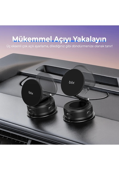 Bix Bxch11 360 Derece Dönebilen Vakumlu Manyetik Mıknatıslı Araç İçi Telefon Tutucu Siyah