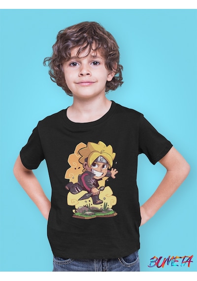 Bumeta Boruto Uzumaki Anime Çizgi Dizi Çocuk Tişört T-shirt Siyah
