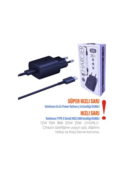 Type C Şarj Başlık Ve Kablo 25w Hızlı Subzero Sg47 25w Süper Hızlı Şarj